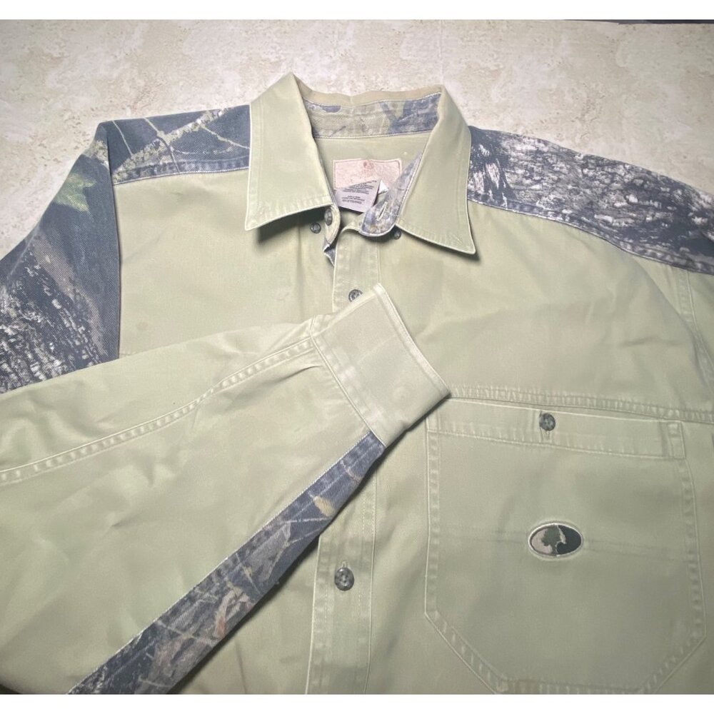 Mossy Oak Mens 2X Open Range Shirt Long Sleeve Button-Up Green Camouflage Cotton